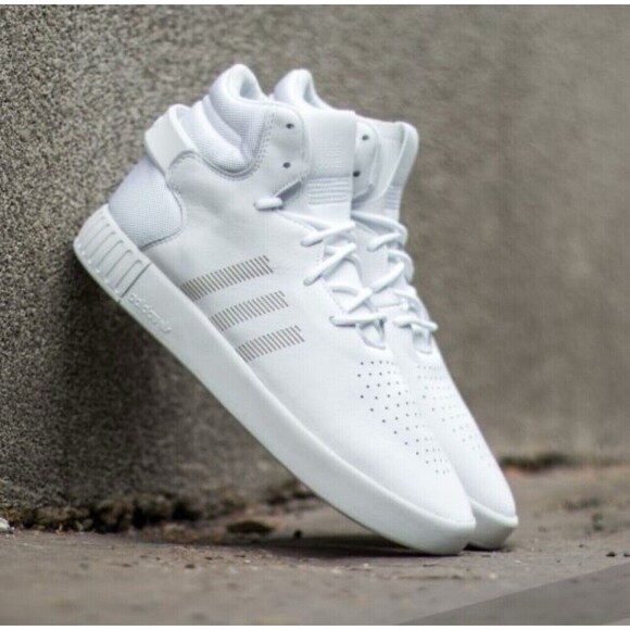 Adidas White Tubular Invader Sneakers Mens 11 S81794 Basketball Shoes Leather - Picture 1 of 10